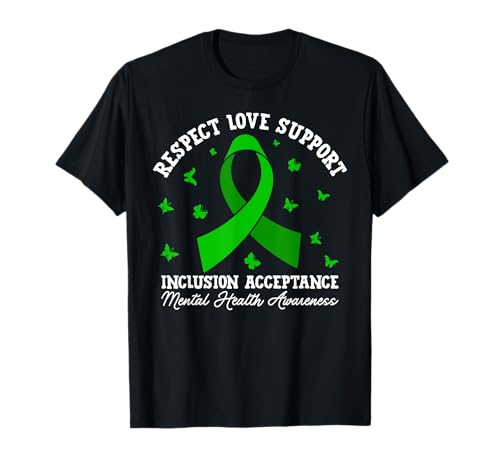 Mental Health Awareness Green Ribbon Respect Support T-Shirt