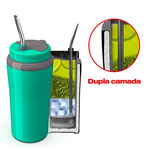 Kit Tererê Pávia Copo Térmico bomba garrafa cuia Verde