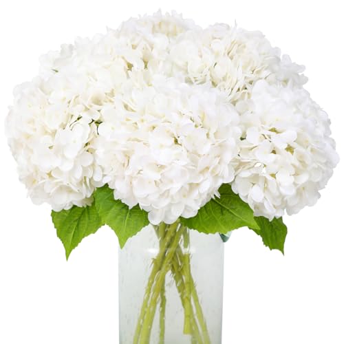 JUSTOYOU 3 Set Künstliche Hortensien Kunstblumen,Single Long Stem Realistische Hydrangea Blumen, 19.6Inch große Real Touch Fake Hydrangea Blumensträuße für Hochzeit Home Party(weiß)