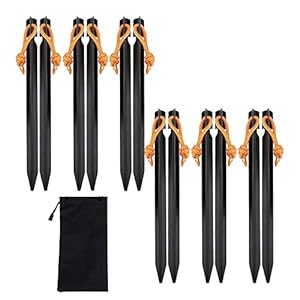 Lot de 12 Piquets de Tente,Sardines Camping en Alliage D’aluminium,18 CM Piquets Triangulaires avec Corde pour Tente de Randonnée, Plage, Très Résistants