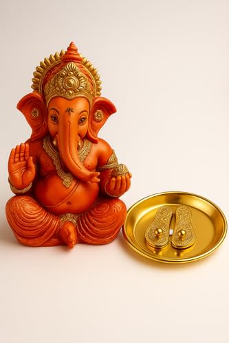 Image of ZYROO Ganesh Murti with Laxmi Charan Paduka | Ganpati Idol for Pooja Mandir, Home Temple & Office Decor | Spiritual Gift Set for Housewarming, Diwali & Festive Decoration
