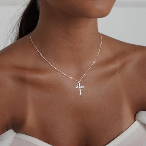 Christmas Gift Crown Cross Necklaces for Women Non Tarnish Dainty 14K Gold/Silver/Rosegold Plated CZ Pendant Necklace for Women Trendy Simple Cross Charm Jewelry for Women3