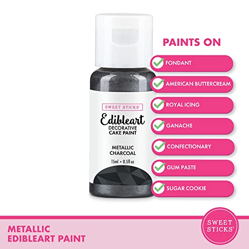 Image of Sweet Sticks Edible Art Decorative Cake Paint 0.5 Ounce (15 Milliliters), Metallic Charcoal