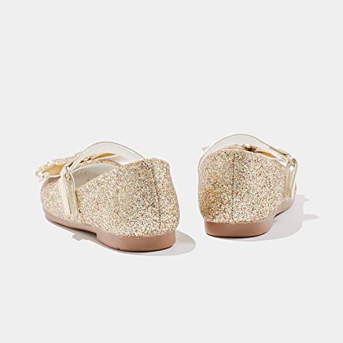 Glitter Mary Jane Flower Shoes For Girls Babys Party Dress Shoes Size 9 0-6 T Toddler School Uniform Flats For Girls Performance Princess Platform (2501Gold 8) #TOP6