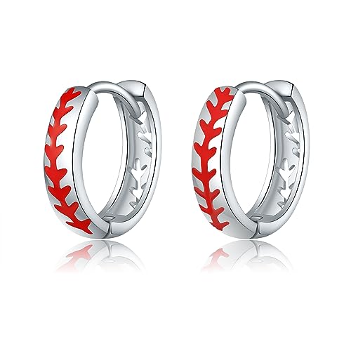 Baseball Earrings 925 Sterling Silver Sport Hoop Earrings Baseball Jewelry for Women Sport Lover