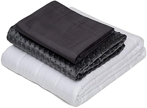 Mysa Sleep 100% Cotton Weighted Blanket and Duvet Covers + Hot and Cold Duvet Cover Set (3 Pieces) (White, 56'' x 80'' 15 lbs Weighted Insert + Grey Minky Duvet Cover + Grey Cotton Duvet Cover)