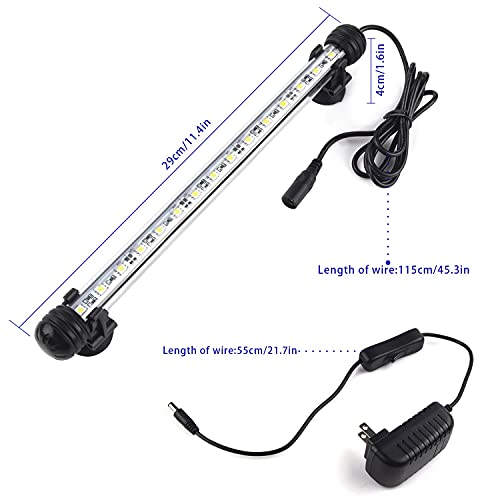 Image of LED Aquarium Light, White Fish Tank Light Underwater Submersible Bright IP68 Waterproof Crystal Glass LEDs Lights Strip Lighting Bar with ON /Off Button, 11 Inch