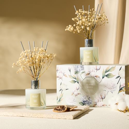 Image of Airkeep Reed Diffuser 3.38 oz (100ml) 2pk, Clean Linen Scented Reed Diffuser Set,Reed Diffuser & Oil Diffuser Sticks, Aromatherapy, Airkeep Reed Diffuser Set Box 2-Clean Linen
