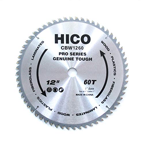 HICO 12-Inch 60-Tooth ATB Miter Saw Blade Thin Kerf General Purpose Circular Saw Blade with 1-Inch Arbor for Softwood Hardwood Plywood