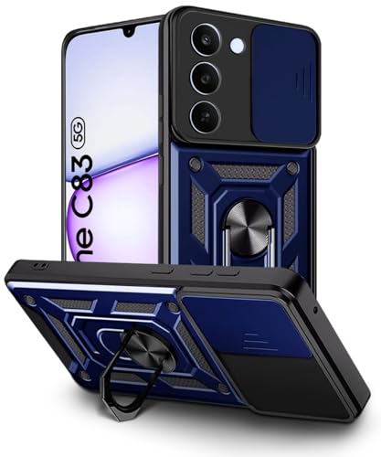 Image of WOW IMAGINE Tough Armor Bumper Mobile Back Case for Realme C83 5G | Realme Narzo 100 Lite 5G | Realme P4 Lite 5G | Sliding Camera Cover | Hybrid PC + TPU | Ring Holder with Kickstand - Blue