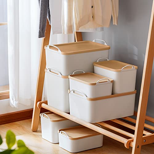Anminy Lidded Plastic Storage Bins Set White Desk Basket Box Cube Drawer Organizer Kitchen Food Container With Handles Removable Lids For Cosmetic Makeup Bathroom Countertop Dresser - 2 Medium 3 Small #TOP6