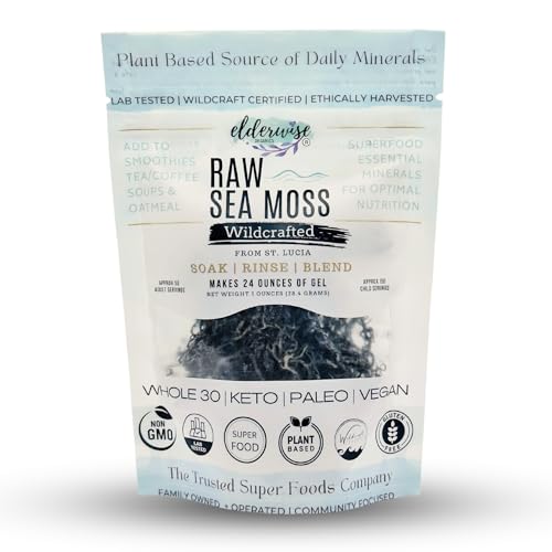 Elderwise Organics Made With Love Sea Moss | Aqua Marine | Makes 24oz of Gel | Wildcrafted | Rare | Raw + Non GMO | Sundried | Green (Aqua Marine)