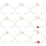 Beebeecraft 1 Caja 10 Pulseras Ajustables Deslizantes de Latón Chapado En Oro Real de 18 Quilates Extensor de (10) cm Cadena de Cuentas de Bola con Extremos de Corazón de Circonita Cúbica para la