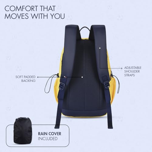 Image of Tommy Hilfiger Student School Bag & University Backpack Coral - Yellow+Navy | Durable Water-Resistant Polyester with Premium Embroidery | Multi-Utility Organiser & Rain Cover | 33L Capacity