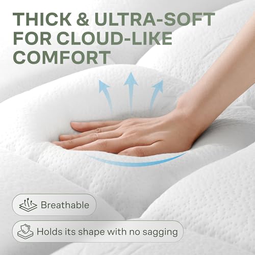 Image of Extra-Thick 2 Inch Twin Size Mattress Topper - Ultra Plush & Soft Viscose Derived from Bamboo Mattress Pad, Naturally Cooling & Perfect for Full Body Support, Snow White