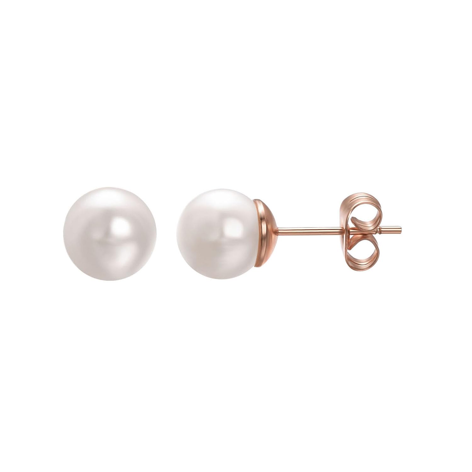 Vogem Orecchini A Perno Con Perle Bianche D'Acqua Dolce 10 Mm – Placcato Oro Bianco – Donna