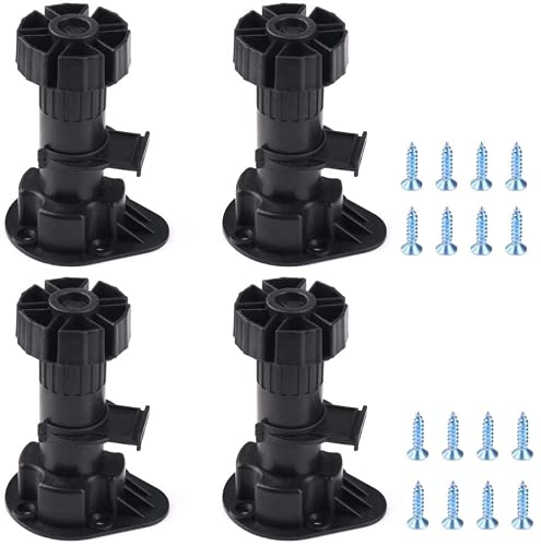 Patas Ajustables para Muebles de 3,81 a 5,31 Pulgadas, atornillables, Repuesto para Muebles de Cocina, baño, 4 Unidades, Color Negro Cover