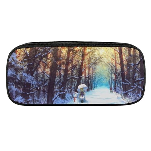 ペンケース 筆箱 大容量 軽量 森 スノー 雪 冬の太陽 雪だるま 筆入れ ふでばこ ペンポーチ 多機能 コンパクト シンプル おしゃれ 中小学生 高校生 女の子 男の子