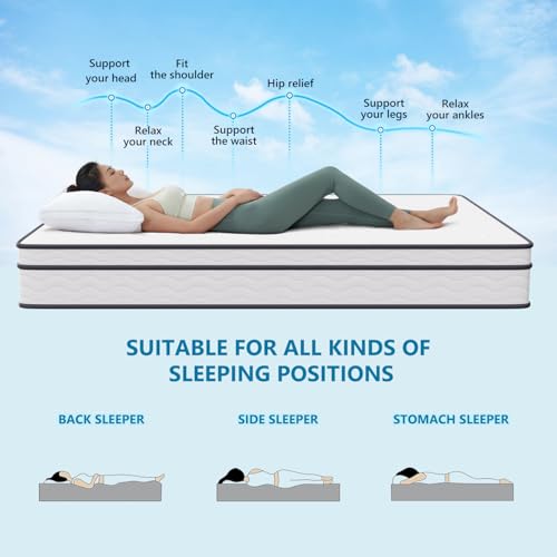 Image of FDW 12 Inch King Mattress,Hybrid Mattress Memory Foam & Innerspring, Premium Foam Mattress,Pressure Relief,CertiPUR-US Certified,Medium Firm,White