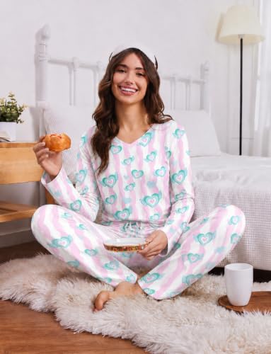 Ekouaer 2 Pack: Women's Long Sleeve Pajama Sets - V Neck Top and Pants Lounge sets for women 2 Piece PJ Set Loungewear with Pockets - image 2