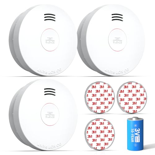 SITERWELL Smoke Detector Smoke Detectors 10 Year Battery with Photoelectric Sensor Fire Alarm with Low Battery and Fault Warning for House and Bedroom UL217 Listed GS525A 3 Packs