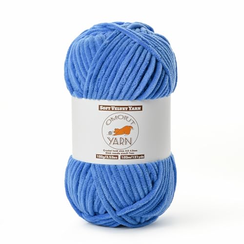 Image of Fluffy Velvet Yarn for Crocheting, Chunky Chenille Baby Blanket Yarn for Crocheting, Soft Fuzzy Puzzle Yarn for Knitting, 100g /3.53oz Bulky Thick Amigurumi Crochet Yarns(Azure)