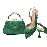 Sweejim Ensemble Chaussures Et Sac De Luxe Italiens pour Femme, Escarpins De Mariage, Talons Hauts Et Strass, Ensemble Chaussures Et Sac De Soirée
