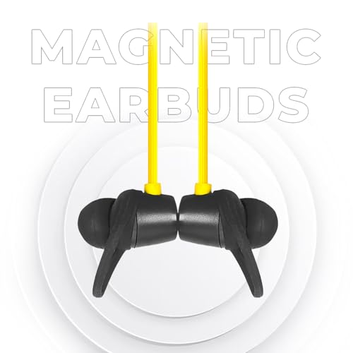 Image of Adcom Sync Wireless Bluetooth Neckband Headset with Up to 10 Hours Playback, Fast Charge, Low Latency, Magnetic Earbuds, Bluetooth Neckband, Bass Drivers, Wireless with Mic Earphones (Yellow)