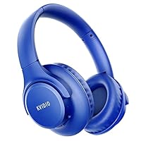 KVIDIO Bluetooth Headphones Over Ear, 65 Hours Playtime Wireless Headphones with Microphone, Foldable Lightweight Headset with Deep Bass,HiFi Stereo Sound for Travel Work PC Cellphone (Blue)