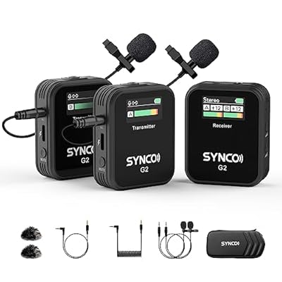 SYNCO Micrófono Lavalier inalámbrico G2 A2 2.4GHz Clip en Solapa con Sistema de micrófono para Smartphone Cámara DSLR Microfonos Inalambricos Solapa