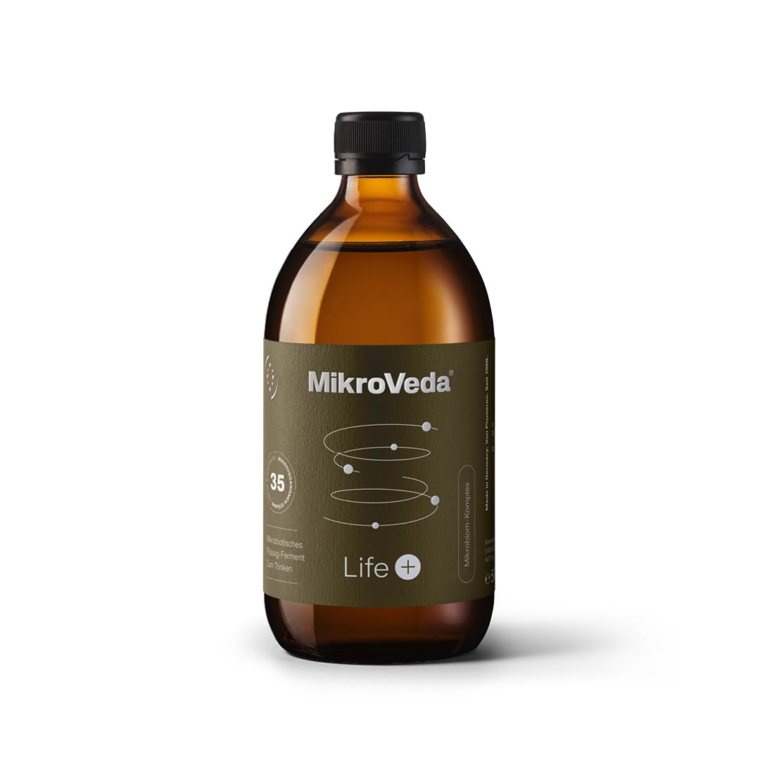 MikroVeda Life+ Bio Enzymfermentgetränk 1l, 35 Bakterienstämme, 20 fermentierte Kräuter & Pflanzen, super-aktiviert, hoch zellverfügbar, bioverfügbar, vegan, roh, Deutscher zertifizierter Hersteller