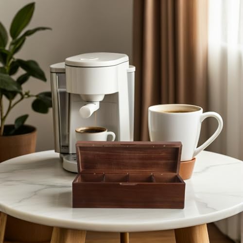 Boîte de rangement thé bois compartiments : couvercle rabattable bureau café - 7