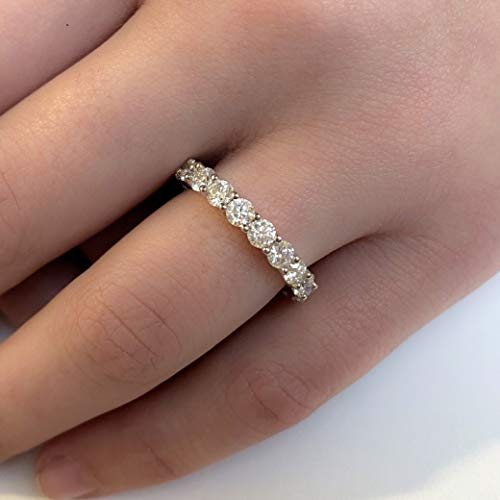 Abbie+Cleo Round Shape Created White Moissanite Gemstone Eternity Band Ring In Rhodium Flash Plated Sterling Silver, Size 7 #TOP4