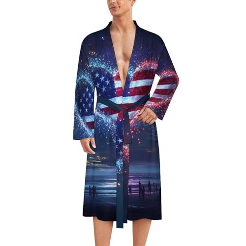 Bata de baño de hombre ligera Firework ropa de dormir suave diseño corazón bandera EE. UU.
