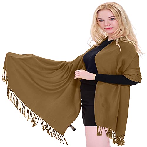 CJ Apparel Mode Beige Light Olive Green Solid Color Tassels Design Nepalese Shawl Scarf Wrap Stole Throw Head Wrap Pashmina Hand Made in Nepal New