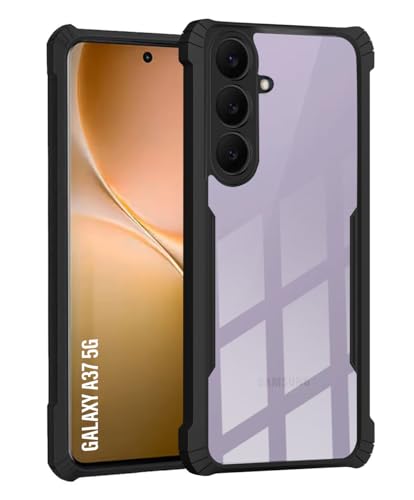 Image of Polycarbonate Crystal Clear Back Cover Case for Samsung Galaxy A37 5G | 360 Degree Protection | Shock Proof Design | Transparent Back Cover for Samsung Galaxy A37 5G - Black Bumper