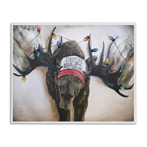Stupell Industries Holiday Lights Moose Antlers Deck The Halls Hat, Design by Kamdon Kreations