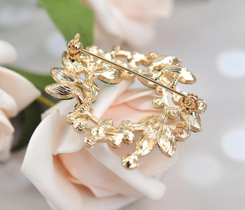 Image of Gyn&Joy Clear Crystal Rhinestone Floral Wreath Pin Brooch BZ005