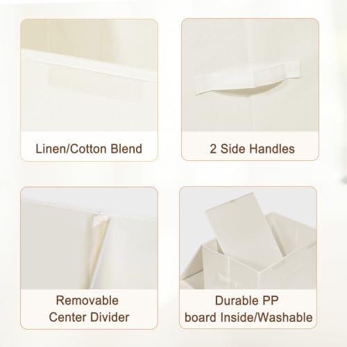 Image of 2 Pack Large Storage Boxes with Lids and Handles, Collapsible Linen Storage Bins Organizer Containers Baskets Cube with Removable Divider for Home Bedroom Closet Office (Cream, XL)