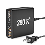 280W USB C Charger Block, 8-Port USB C Charging Station GaN III PD 65W Laptop Charger Adapter Compatible with MacBookPro/Air,DELL,iPad,Portable Charging Station for iPhone,Samsung Galaxy (Black)