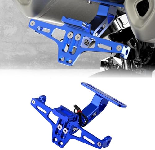 Support Plaque D'immatriculation Moto pour Aprilia RS 457 2024 2025, Réglable Universelle Alliage D'aluminium Motos Support de Plaque Accessoires,B-Blue