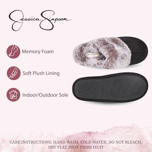 Image of Jessica Simpson womens Comfy Faux Fur House Slipper Scuff Memory Foam Slip on Anti-skid SoleSlipper