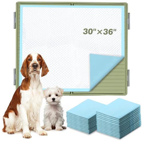 FUSBUNTY Puppy Pads & Holder Set – Includes 20 Extra Large 30×36in Pee Pads, Anti-Slip Leak-Proof Pee Pad Holder with Secure Lock for Puppies & Large Dogs and All Breeds