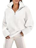 LOGENE Women's 2023 Fall Winter 1/4 Zipper Oversized Sweater Casual V Neck Wool Knit Pullover Top Chunky Warm Sweaters Fashion Outfits 1L235-mibai-L Z-White