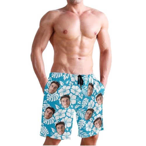 Personalized Blue Flower Picture Men's Swim Trunks for Family Father's Day4