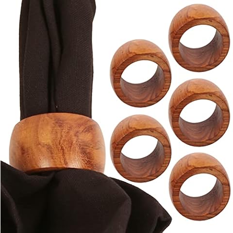 Indtresor Beautifully Handcrafted Natural Wood Tyre Shape Large Size Party Dining Table Napkin Holders In Natural Tone. (Set Of 6) Cover