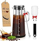 carrottimes Cold Brew Kaffeemaschine 1,4L/48oz mit Griff, Verlängerter Edelstahlfilter für Tiefextraktion, Eistee-Krug mit Anti-Rutsch-Basis – inklusive Reinigungsbürste & Langem Rührlöffel