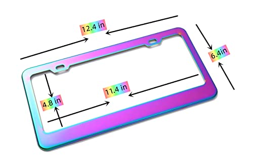 Vctrysdr 2 Pack License Plate Frames,Colorful Stainless Steel Mirror Polish Rainbow,Universal Us Car License Plate Bracket Holder,Mounting Accessories Included,Rustproof Weatherproof #TOP1