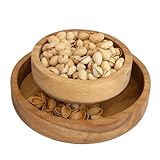 Simply Stated Company Snack & Pistachio Bowl with Shell Storage - Double Dish Nut Bowl and Shell Holder with Magnetic Hold - Teak Wood Finish for Nuts, Snacks, and Appetizers - Gift for Nut Lovers