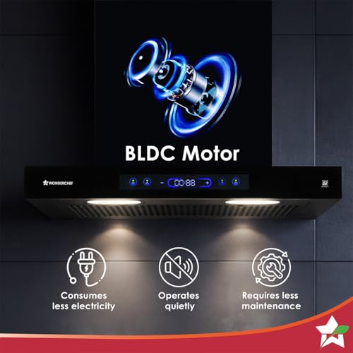 Image of Wonderchef Ultra Sleek 60cm Filterless Auto-clean Kitchen Chimney with Oil Collector, BLDC Motor, Suction 1800 m3 /hr, Motion Sensor + Touch Control, 15-Yr Warranty on Motor & 5-Yr Comprehensive, Black